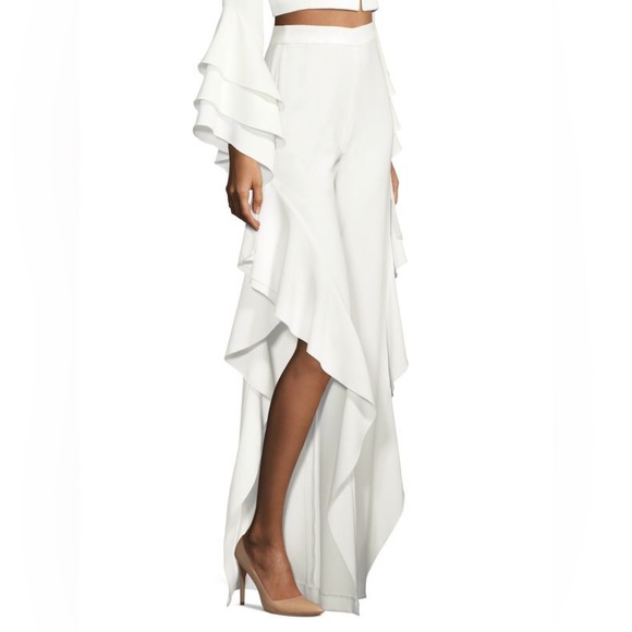 NWT! Alice + Olivia Estelle Ruffle Side Slit Pants- Off White size 4 - Picture 4 of 5